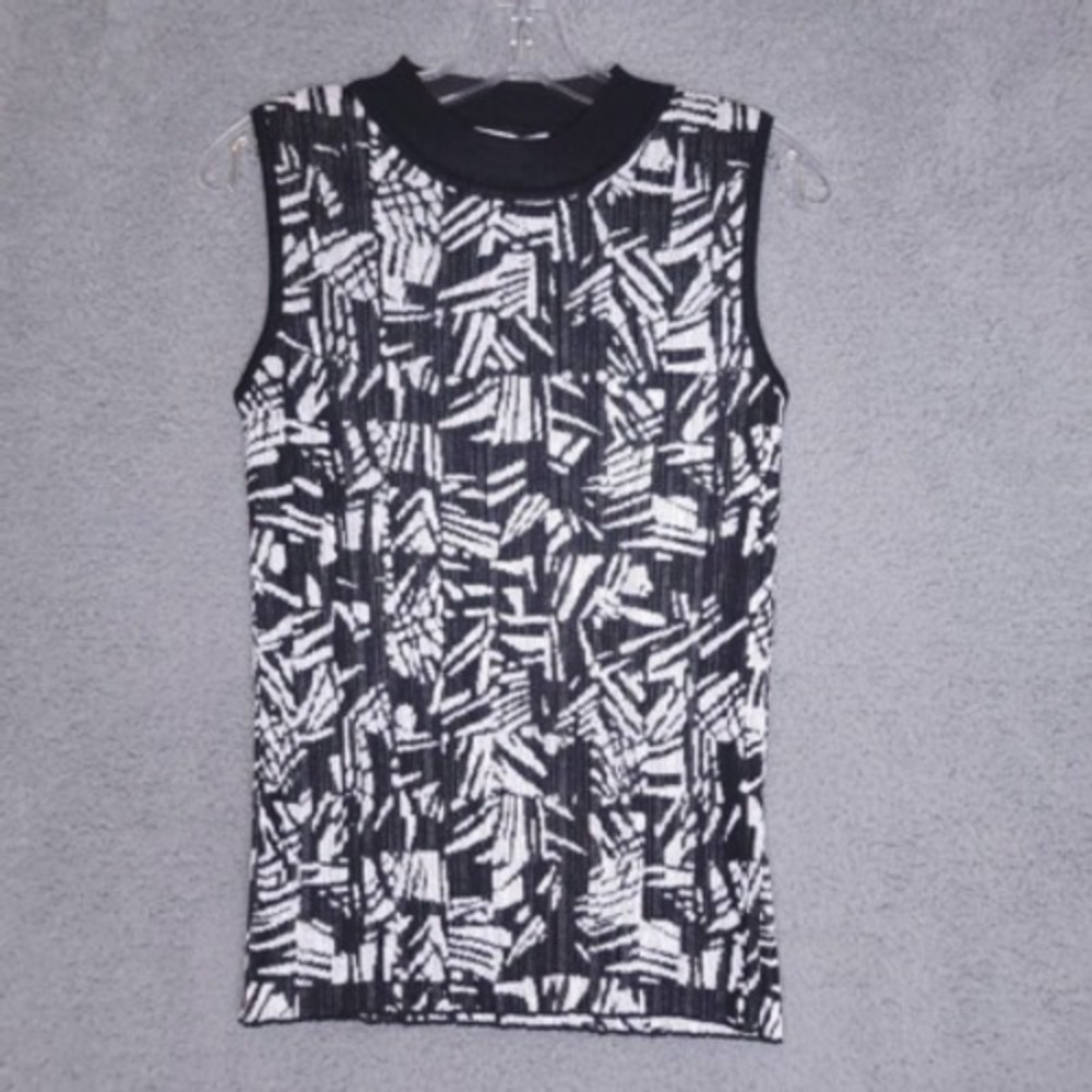 Hugo Boss‎ Blouse Womens Black White Geometric XS Sleeveless Dressy Italy NEW
